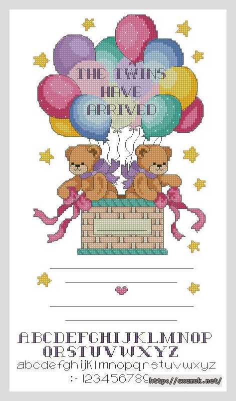 Download embroidery patterns by cross-stitch  - Метрика для двойни