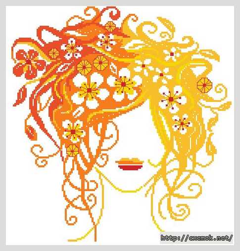 Скачать схему вышивки нитками Девушка с цветами в волосах