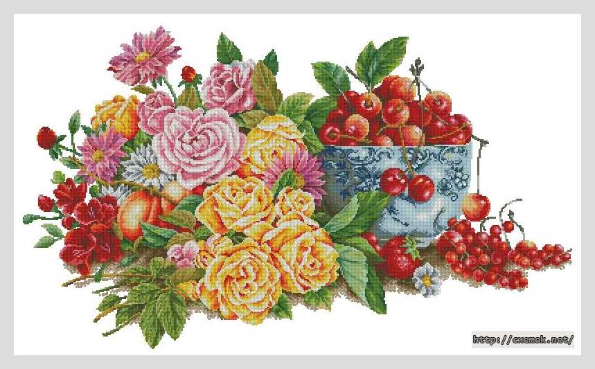 Завантажити схеми вишивки нитками / хрестом  - Натюрморт с розами и ягодами