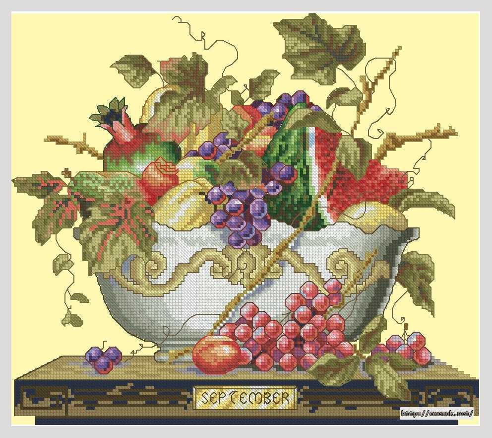 Download embroidery patterns by cross-stitch  - Фруктовый календарь сентябрь