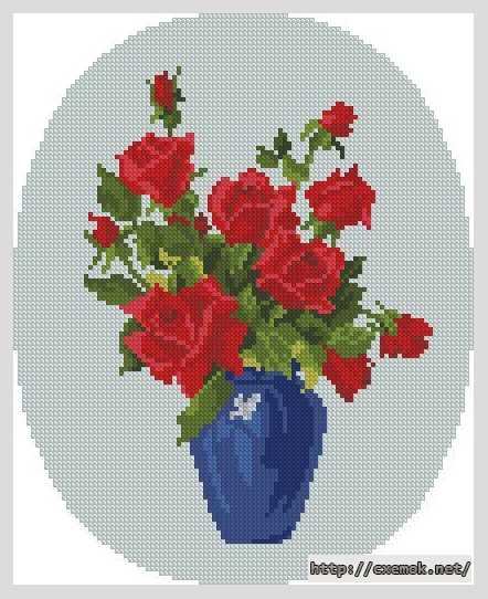 Download embroidery patterns by cross-stitch  - Розы в синей вазе