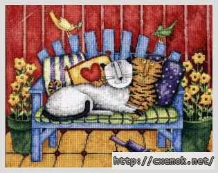 Download embroidery patterns by cross-stitch  - Кошки на скамейке