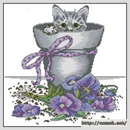 Download embroidery patterns by cross-stitch  - Кошка в горшке