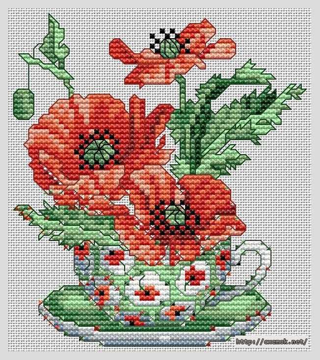 Download embroidery patterns by cross-stitch  - Маки в чашке