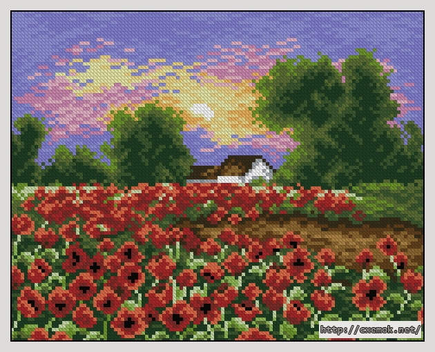 Download embroidery patterns by cross-stitch  - Poppies field