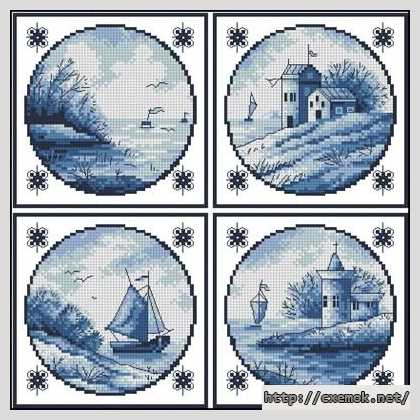 Download embroidery patterns by cross-stitch  - Голубые ландшафты
