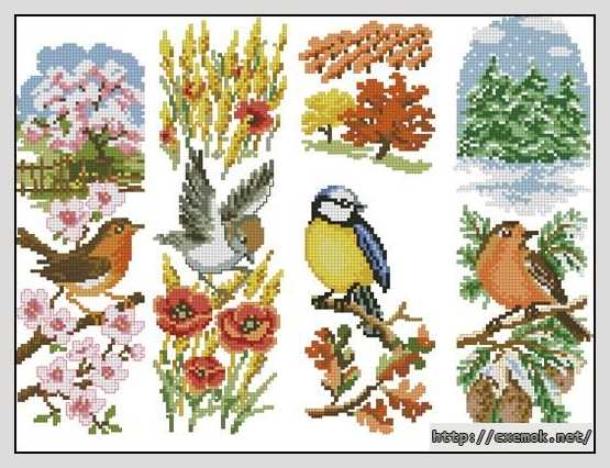Download embroidery patterns by cross-stitch  - Сезонные панели с птичками