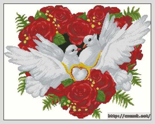 Скачать схемы вышивки нитками / крестом  - Прекрасная пара свадебных голубей