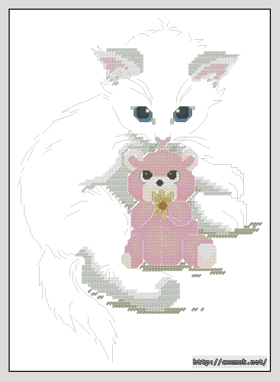 Download embroidery patterns by cross-stitch  - Белый котик, с мишкой