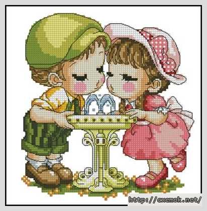 Download embroidery patterns by cross-stitch  - Парочка у фонтана