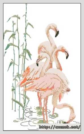 Скачать схему вышивки нитками Розовые фламинго