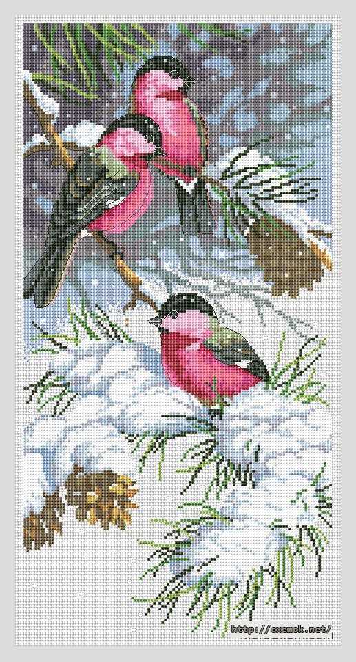 Download embroidery patterns by cross-stitch  - Снегири зимой