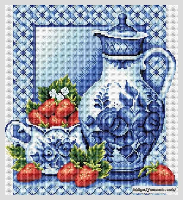Download embroidery patterns by cross-stitch  - Кувшин с клубникой
