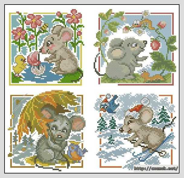 Download embroidery patterns by cross-stitch  - Мышки (сезоны)
