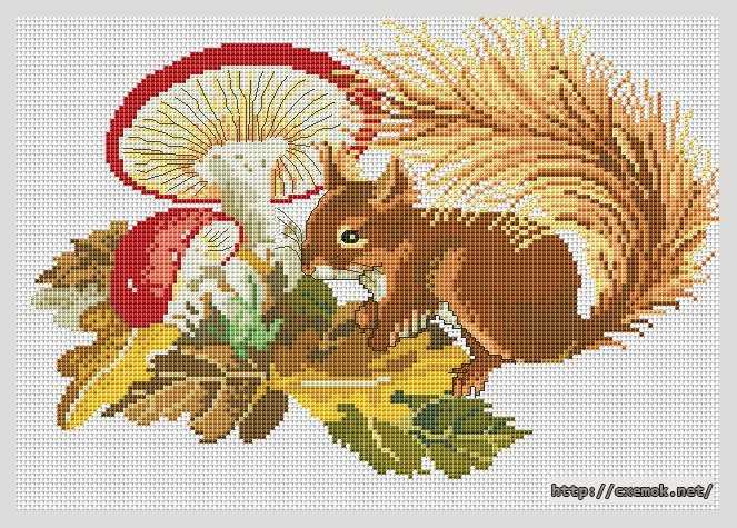 Download embroidery patterns by cross-stitch  - Белочка осенью