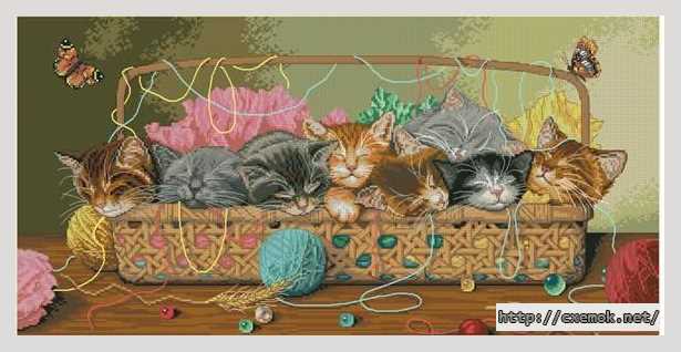 Скачать схемы вышивки нитками / крестом  - Спящие котята