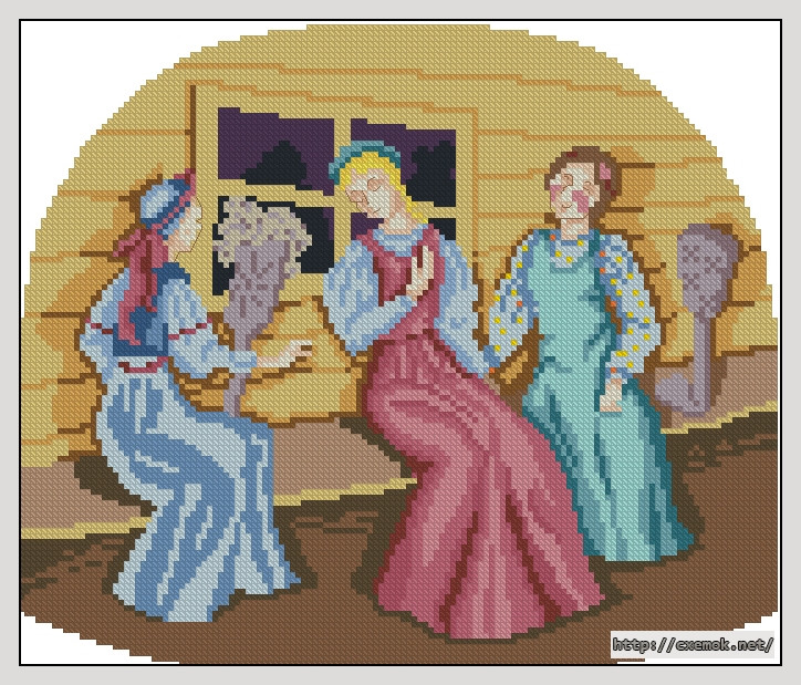 Скачать схему вышивки нитками Три девицы, автор 