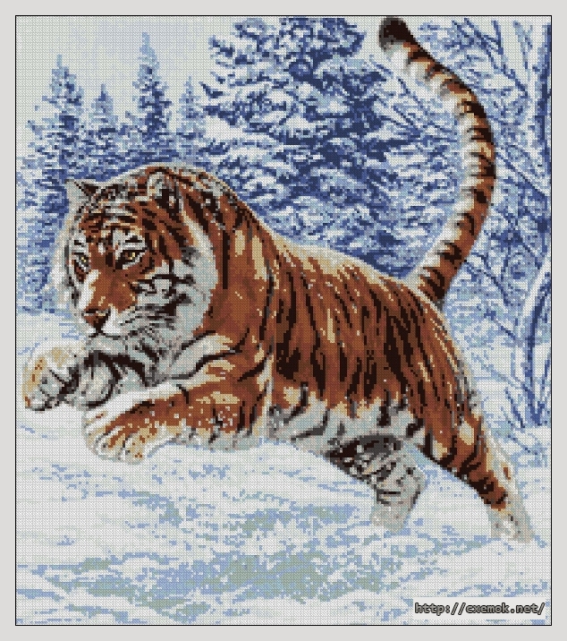 Скачать схему вышивки нитками Прыжок тигра, автор 