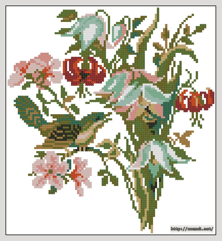 Download embroidery patterns by cross-stitch  - Букет с птичкой, author 