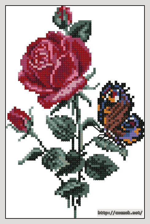 Скачать схему вышивки нитками Бутоньерка с розами, автор 