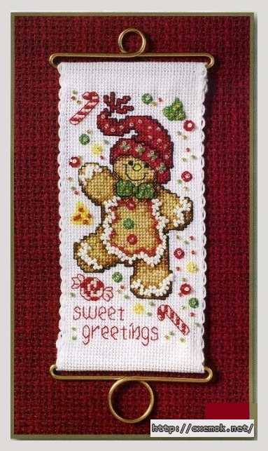 Скачать схему вышивки нитками Sweet Greetings Gingerbread, автор 