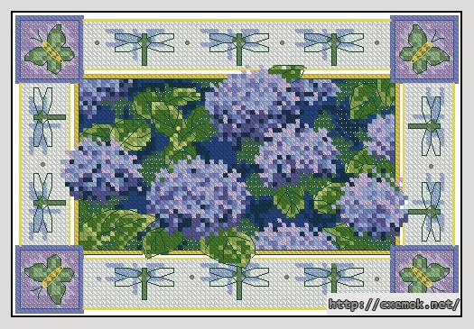 Download embroidery patterns by cross-stitch  - Hydrangeas and dragonflies, author 