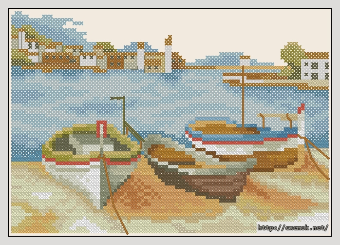 Download embroidery patterns by cross-stitch  - Fishing boats in the bay, author 