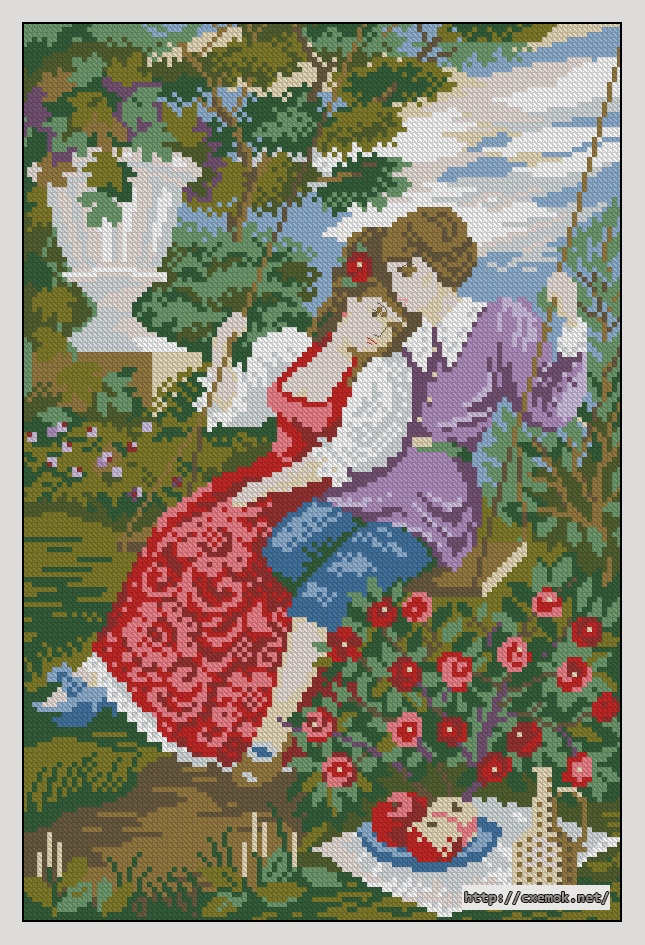 Download embroidery patterns by cross-stitch  - Пара на качелях, author 