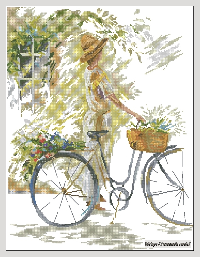 Скачать схему вышивки нитками Romantic Ride on the Bike, автор 