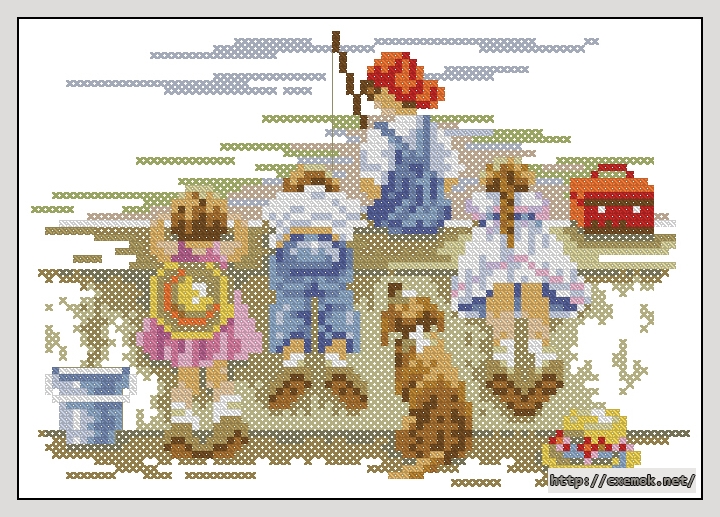 Download embroidery patterns by cross-stitch  - Children on the bidge, author 
