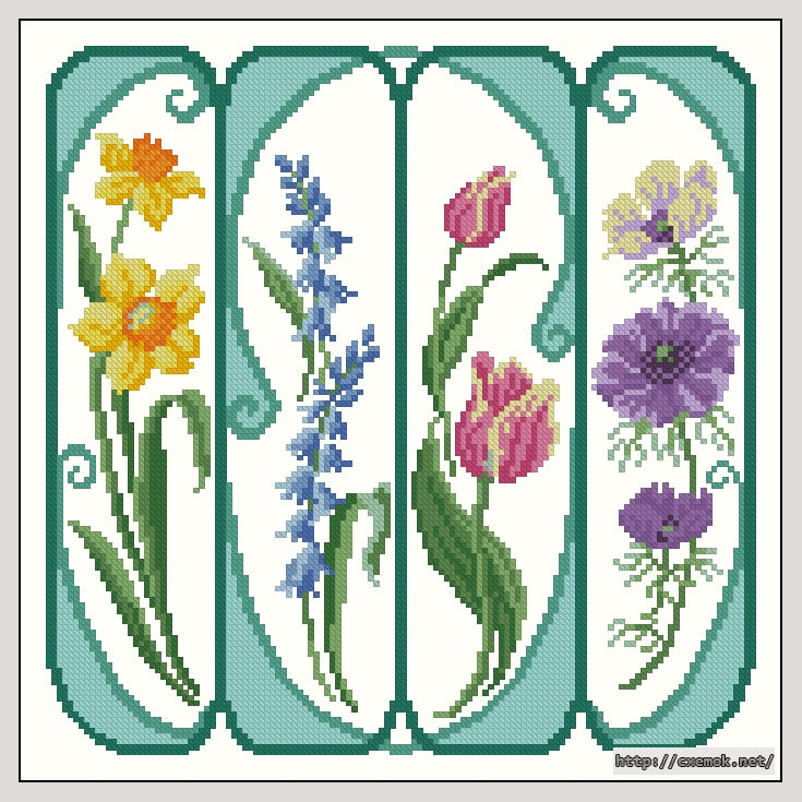 Скачать схемы вышивки нитками / крестом  - Art nouveau spring flowers, автор 