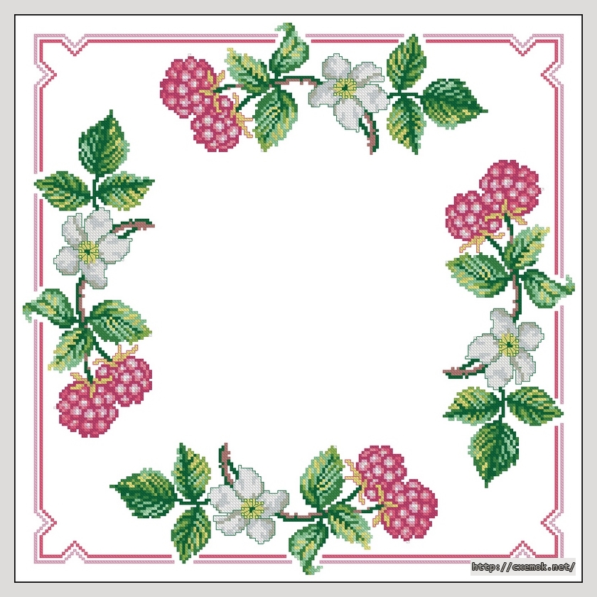 Download embroidery patterns by cross-stitch  - Малинка - узор для скатерти, салфетки