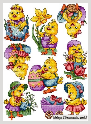Download embroidery patterns by cross-stitch  - Easter chicks