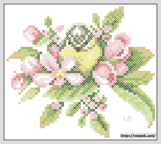 Download embroidery patterns by cross-stitch  - Vogel in bloemen, author 