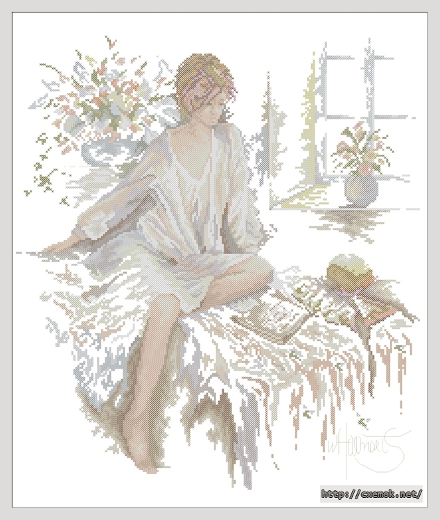 Download embroidery patterns by cross-stitch  - Meisje op bed, author 