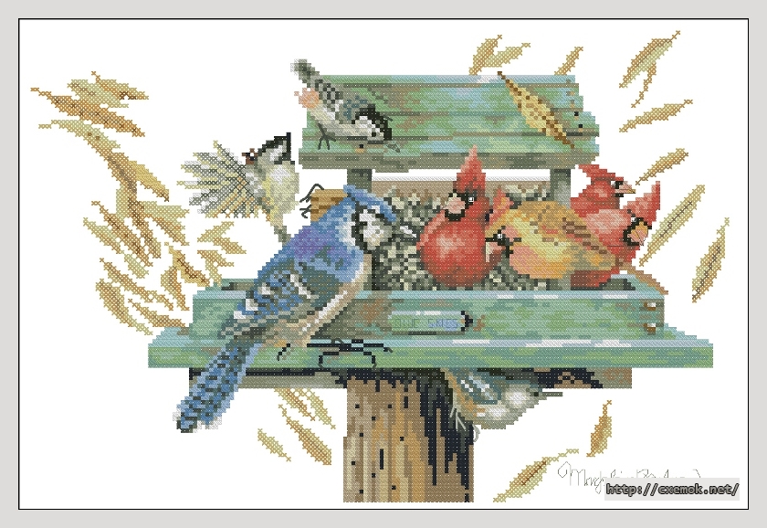 Download embroidery patterns by cross-stitch  - Red kardinals and friends, author 