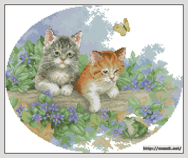 Download embroidery patterns by cross-stitch  - Playful kittens, author 