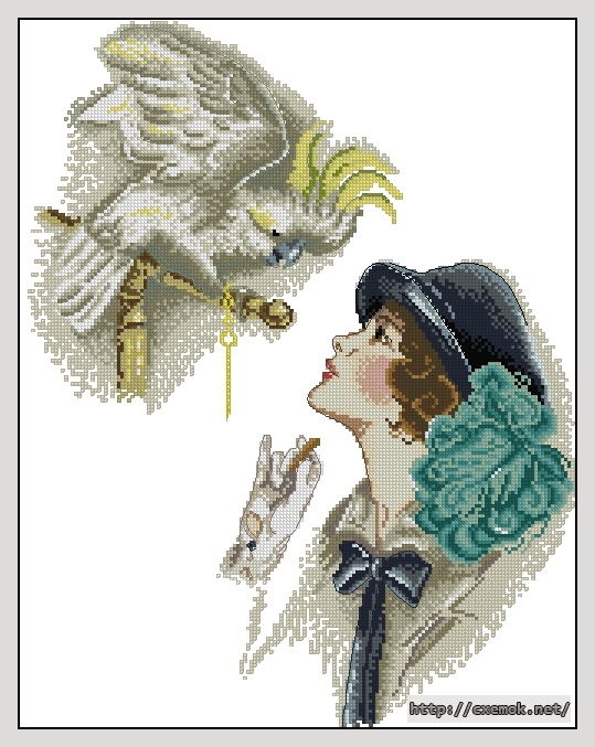 Скачать схемы вышивки нитками / крестом  - Дама с попугаем, автор 