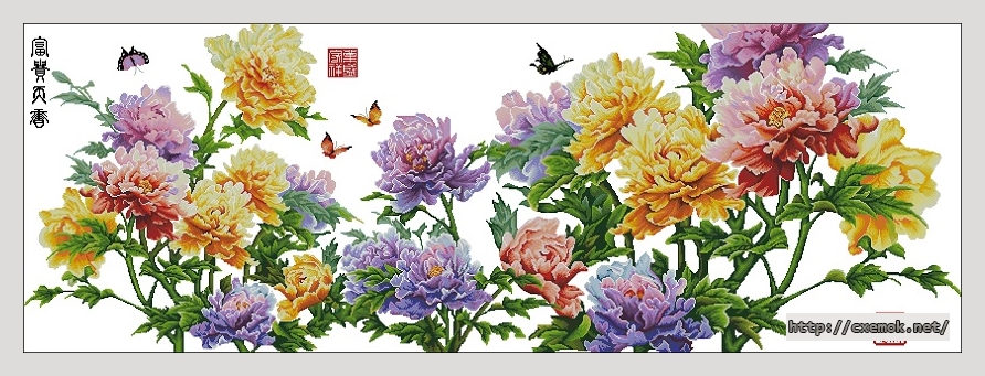 Download embroidery patterns by cross-stitch  - Peonies