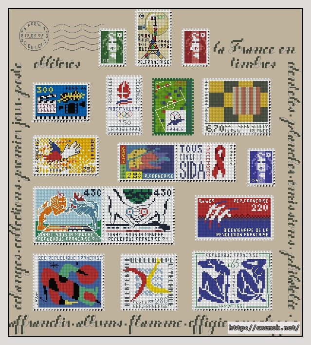 Download embroidery patterns by cross-stitch  - Les timbres