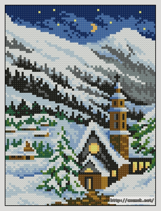 Download embroidery patterns by cross-stitch  - Christmas scene