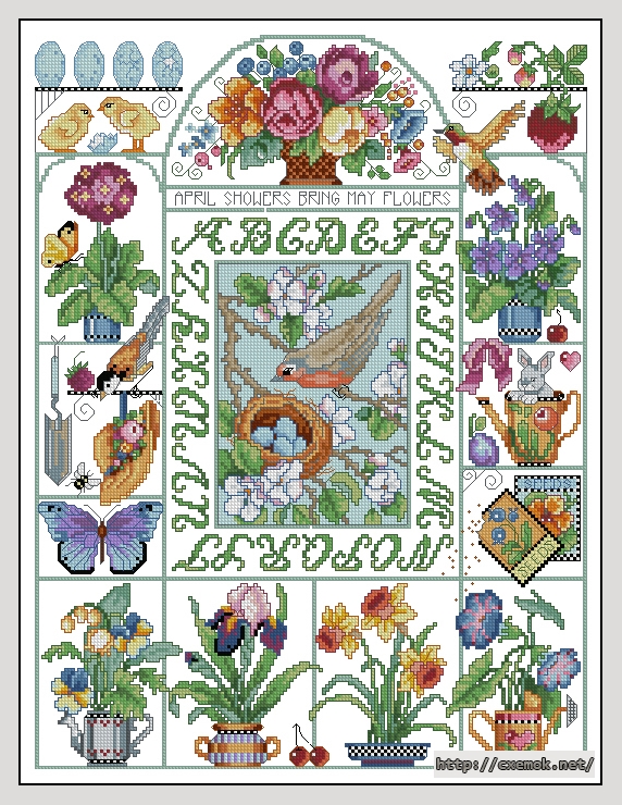 Download embroidery patterns by cross-stitch  - Spring floral sampler, author 