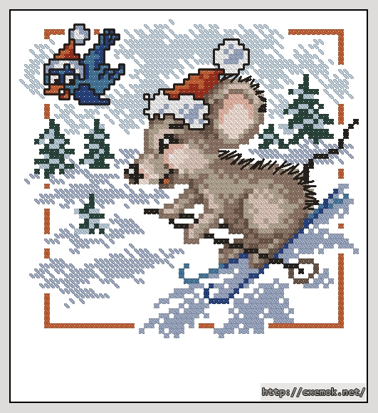 Скачать схему вышивки нитками Мышиный год - зима, автор 