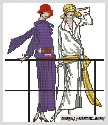 Скачать схемы вышивки нитками / крестом  - Две дамочки