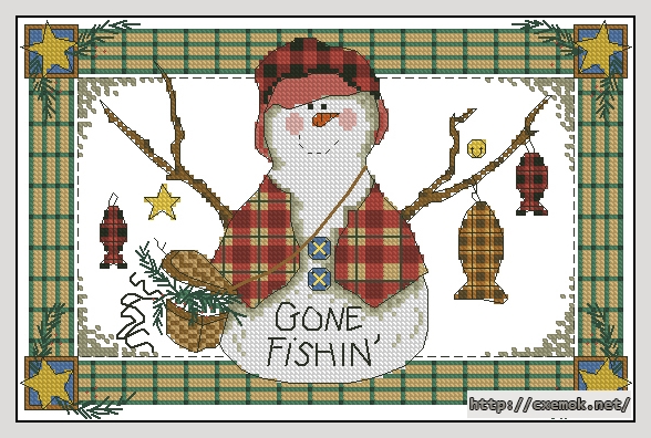 Скачать схему вышивки нитками Snow Fisherman, автор 