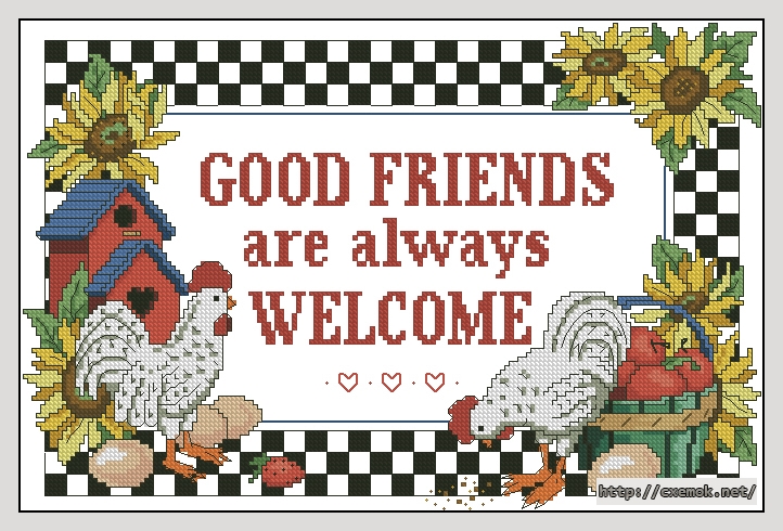Скачать схему вышивки нитками Welcome Friends Good friends, автор 