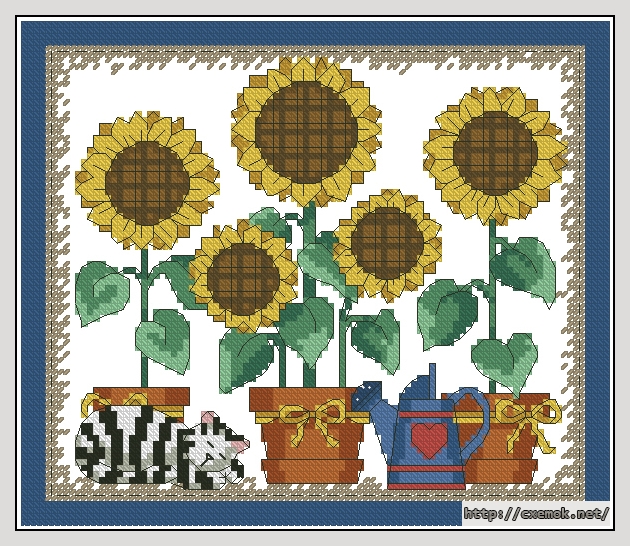 Скачать схему вышивки нитками Sunflowers in pots, автор 
