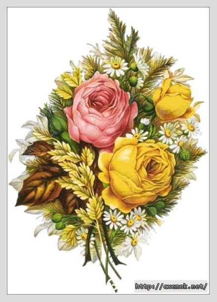 Скачать схемы вышивки нитками / крестом  - Yellow and pink roses, автор 