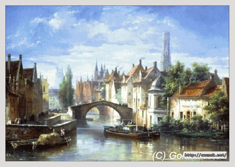 Скачать схему вышивки нитками Barges on the Canal in Bruges, автор 