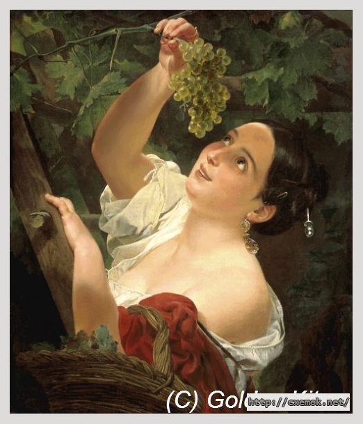 Скачать схему вышивки нитками Girl Gathering Grapes, автор 